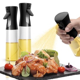 Cheer Collection Glass Oil Sprayer Set of 2 –300ml Olive Oil Sprayer Bottles for Cooking, Refillable Oil Mister & Dispenser, Black Olive Oil Spray Bottle for Food Prep