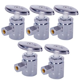 Midline Valve 71112QS-OM-5 Water Supply Stop Valve with Multi-Turn Wheel; Angle Shut-off for Toilet, Sink, Dishwasher, Heater; 1/2'' FIP x 3/8'' Compression; Chrome Plated Brass (5 PK)