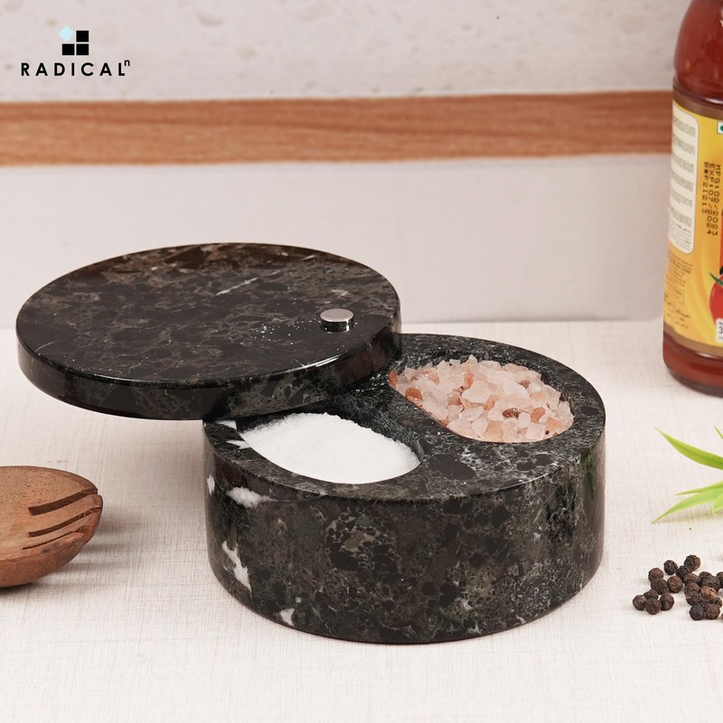 Radicaln Marble Salt Cellar with Lid Dual Compartment 5 Inch