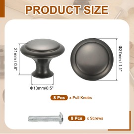 sourcing map 8Pcs Stainless Steel Knobs, 27mm/1.1" Mushroom Shaped Hardware Knobs Single Hole Pull Handle with Screws for Drawer Dresser Wardrobe Furniture Decor, Grey