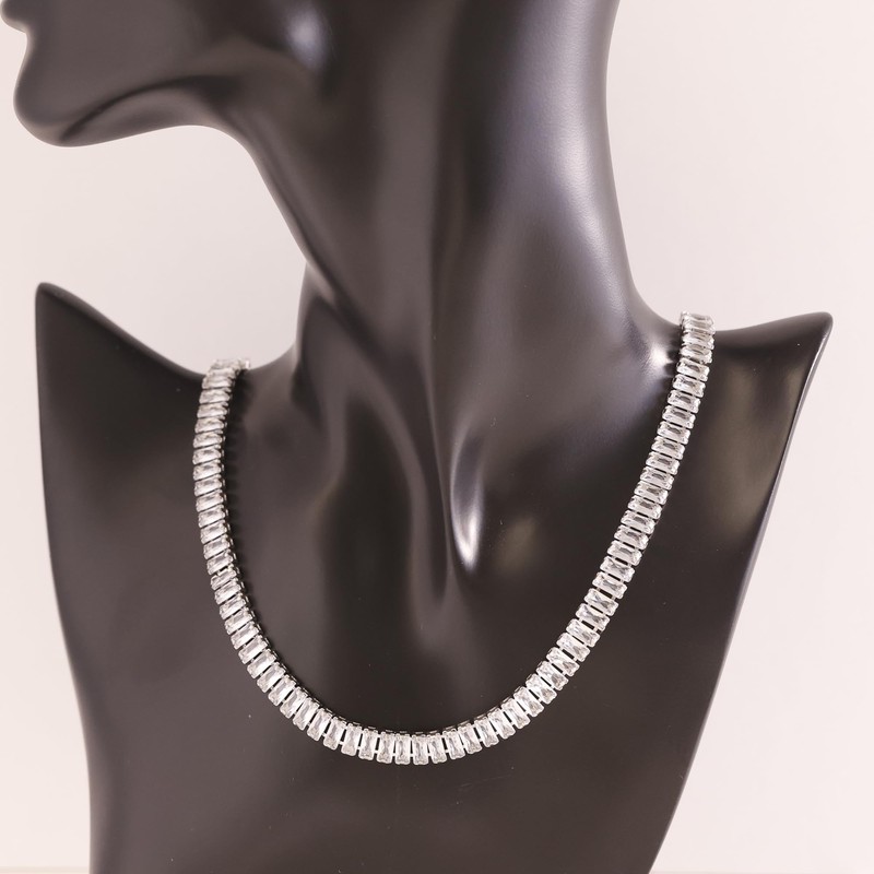 PanLuca Rectangle Zirconia Tennis Necklace for Women Men, 14k White