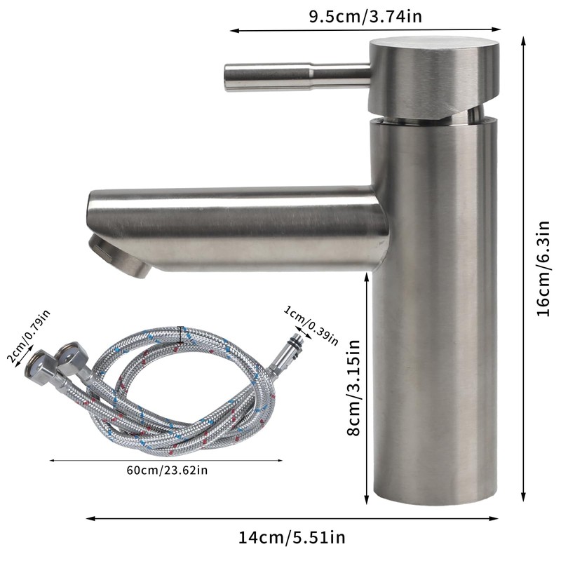 Minnhua Straight Bathroom Mixer Tap with 1 Hoses, Wash Basin