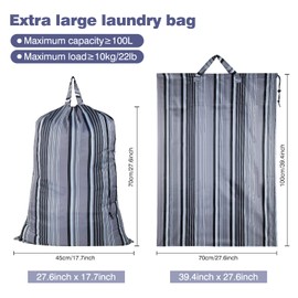 MAIBGALH Laundry Bag with Handles and Drawstring Closure, Laundry Bags Extra Large Heavy Duty, Laundry Room and Dorm Room Essentials, Suitable for Travel and Outdoors, Grey and Blue 2 Pack.