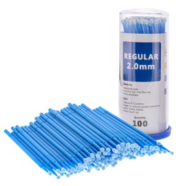 TCP Global Extensión de pestañas Micro Cepillos, 100 Aplicadores de pincel desechable de tamaño mediano de 2 mm, color azul, aplicar maquillaje, pintar retocar