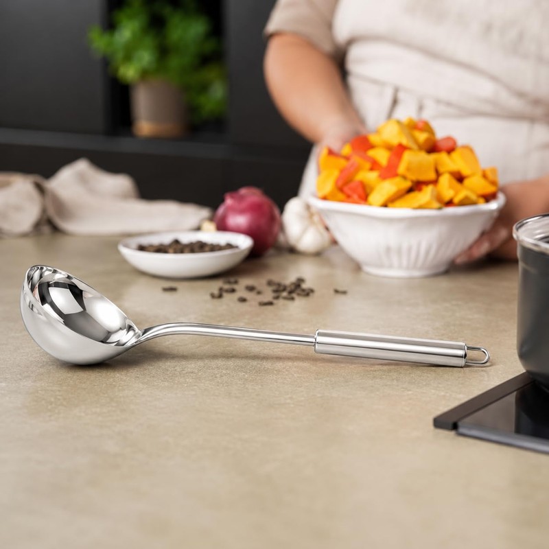 Aldera Home Stainless Steel Soup Ladle with Long Handle, Silver