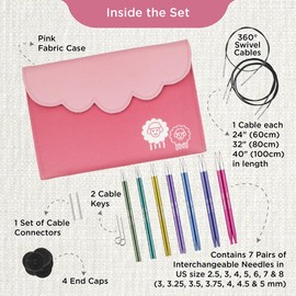 KnitPro Zing Interchangeable Needle Set – 7 x 13cm Circular Knitting Pin Pairs with Accessories Zing Midi Set, Colour Coded for Beginners, Professionals & Gift Set