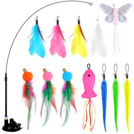 SULOLI 12 Stück katzenspielzeug selbstbeschäftigung,Natürlich Interaktives Katzenangel mit Saugnäpfen,Intelligenz Spielzeug mit Federn