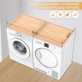 Laundry Countertop Solid Wood, 53.3" Lx 26.5" W Washer Dry Tabletop, Detachable Washer Dry Table Top, Wood Washer and Dry Counter with Edge Railing for Storage in The Laundry Room