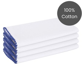 Cotton Clinic Cloth Dinner Napkins 100% Cotton 20x20 Inch Set of 4 - Soft Durable Reusable - Perfect for Dining Weddings Parties Holidays Easter and Everyday Use Table Napkins White Navy Blue
