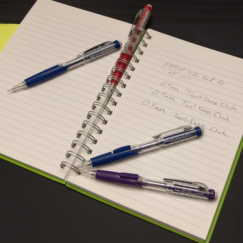 Pentel Twist-Erase Click Mechanical Pencil, (0.5mm), Assorted Barrels, 2 Eraser