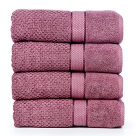 Ample Decor Bath Towels for Bathroom Set of 4 100% Cotton Popcorn Textured - Quick Dry, Highly Absorbent, Oeko-TEX Certified, Machine Washable - Mulaayam Collection - Grape Purple - 30 X 54 Inch