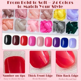 AddFavor Square Press on Nails, 576pcs Short Round Square Fake Nails Full Cover Glossy Short Nails Press on Acrylic False Nail Tips 24 Colors for Kids Women