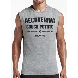 Gymish Lifestyle Recovering Couch Potato Graphic Fitness Tank, Sleeveless Bodybuilding Athletic Tank Top (XXL, Recovering Grey Tank Top)