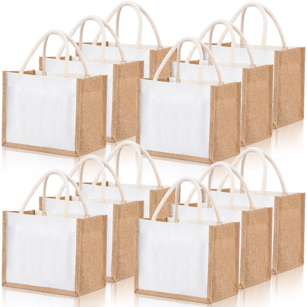 Cunno 12 Pcs Burlap Tote Bags Mini Jute Reusable Bag