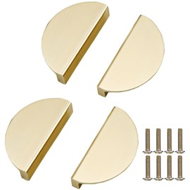 XMHF 4 Pack Semicircular Cabinet Pulls, Solid Brass Hardware Knobs, Drawer Dresser Handles, 2-1/2 Inch Hole Center, 3 Inch Overall Length, Kitchen Cupboard Hardware Golden