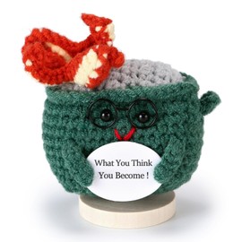LILQIN Emotional Support Dumpster Fire Crochet Doll, Handmade Funny Desk Accessories & Room Decor with Positive Card, for Friends, Women & Men (Green-What You Think You Become!)