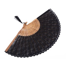 Amajiji Chinese/Japanese Vintage Retro Style Bamboo Wood Silk Folding Hand Fan for Women HBSY (23cm) (006)