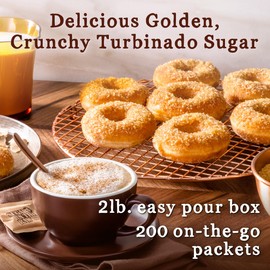 In the Raw Turbinado Sugar Bundle – 2 Lb Box + 200 Cane Sugar Packets, Less-Refined, Natural Sugar