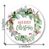 2" Round Greenery Wreath Merry Christmas Stickers (40 Labels)