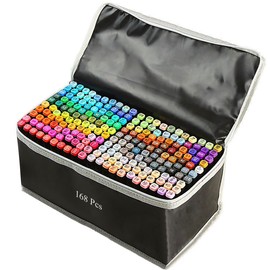 ZECHOMA 168 Colors Alcohol Markers Artist Drawing Art Dual Tip Markers Perfect for Kids Students Adult(168 Black Shell)