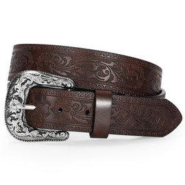 TRIWORKS Women Western Belt Cowboy Cowgirl PU Leather Belts with Vintage Engraved Buckle
