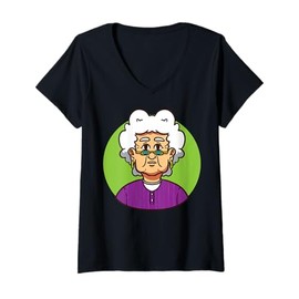 Womens Funny Cartoon Grandmother Character For Kids V-Neck T-Shirt