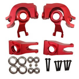 Upgraded Aluminum Front Steering Blocks, Caster Blocks, Rear Hubs & Bearings for Arrma 1/10 Senton, Granite, Typhon, BigRock, Vorteks 3S BLX/MEGA 550 4X4 – Replaces AR330442, AR330467, AR330469 (Red)
