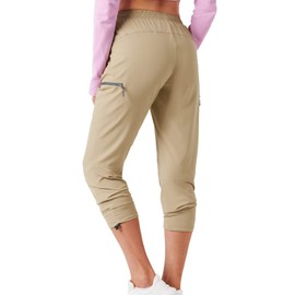 Women's Hiking Pants Outdoor Lightweight Quick Dry Water Resistant UPF 50+ Elastic Waist Cargo Pants with Zipper Pockets Khaki XS 27“