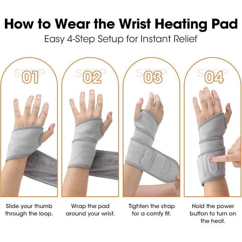 Cordless Wrist Heating Pad with Red Light for Carpal Tunnel
