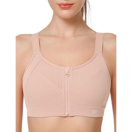 Yvette Adjustable Sports Bras for Women High Impact - Zip Front Sports Bra Plus Size for Running Workout, Pink, XL