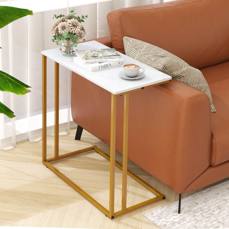 CAMOAT C-Shaped Side Table, Modern End Table with Metal Frame,