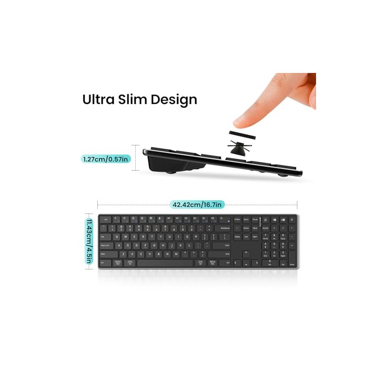 TIETI 2.4G Wireless Bluetooth Keyboard Rechargeable, Stainless Steel Ultra Slim