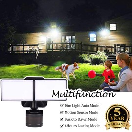 Dusk-to-Dawn Floodlights with Motion Sensor, 5000K Daylight White, ETL Certified, IP65 Outdoor Dual-Head Rotatable LED Security Flood Light for Porch, Driveway, EMANER (Black Fixture, 2-Pack)