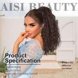 AISI BEAUTY Brown Ponytail Extension Curly Drawstring Ponytail for Women 18 Inch Curly Wavy Synthetic Pony Tail for Daily Party Use(Deep Brown)