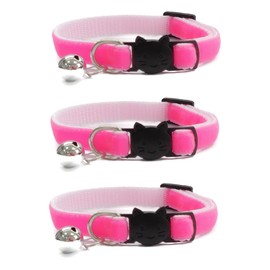 Velvet Cat Collars with Bell. Safe Breakaway Quick Release Buckle. Available in Cat & Kitten Size (Pack of 3) (Kitten Collar (15cm - 23cm), Neon Pink Velvet (Pack of 3))