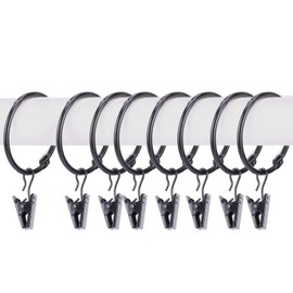 OOTSR Pack of 30 Curtain Rings with Clips, Metal Curtain Rings, Hanging Rings for Curtains and Rods, Open and Close, 38 mm Inner Diameter (Black)