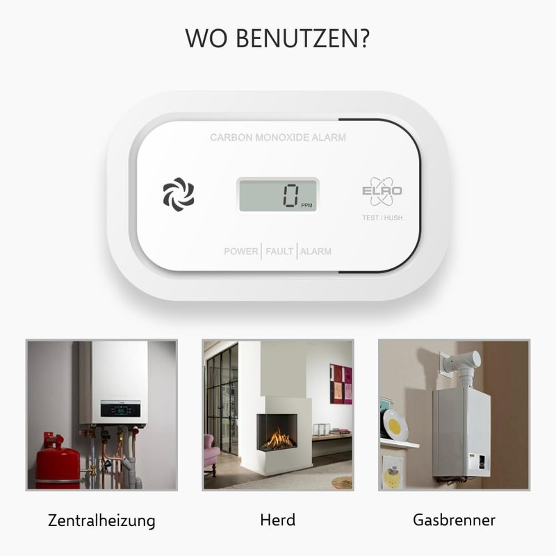 ELRO FC5003 Carbon Monoxide Detector, 10-Year Sensor, with Display, Pack