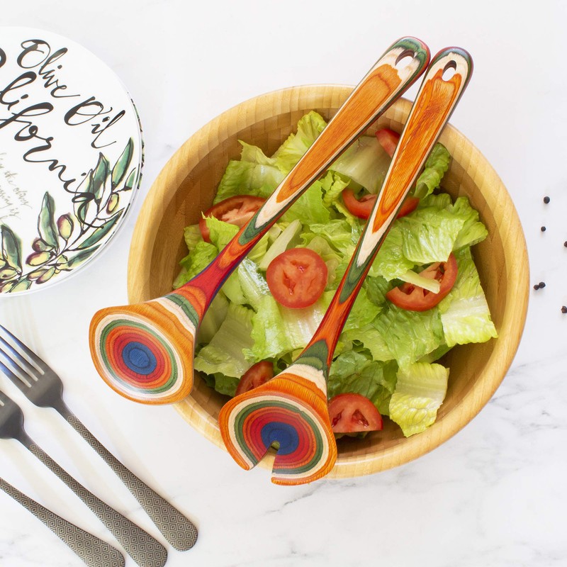 Totally Bamboo Baltique Marrakesh Collection Wooden Salad Serving Utensils Set,