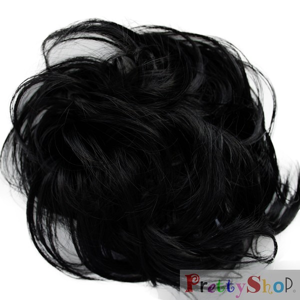 PRETTYSHOP Hairpiece Scrunchie Bun Up Do | Ponytail Extensions | Wavy Curly or Messy (Jet Black 1B)