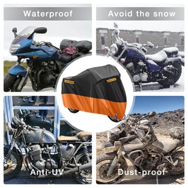 Motorcycle Cover Motorcycle Tarpaulin Outdoor Scratches Prevent Waterproof Motorcycle Garage 210D Oxford Protective Cover for Harley-Davidson, Suzuki, Yamaha (Orange, 265 x 105 x 125 cm)