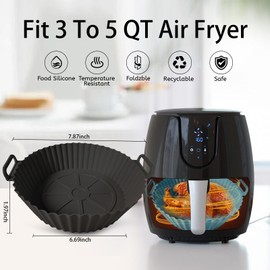 kookkit 2 Pack Air Fryer Silicone Liners, Silicone Air Fryer Liners Reusable for 3-5 QT, Air Fryer Oven Microwave Accessories, Better than Disposable Paper Liner (Black&Blue, 7.87*6.69*1.97inches)