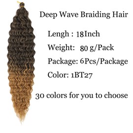 Ocean Wave Crochet Hair 18" 6 Packs Curly Deep Wave braiding hair Extensions Long Water Wave Twist Crochet Braids Hair for Women Synthetic Braid Hair(18 inch, 1BTBlond)