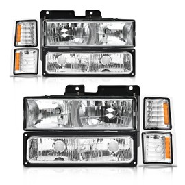 AXLAHA for 1994-1998 Chevy Silverado Headlights Assembly for 1994-1998 Chevy Silverado/Tahoe/Suburban/C10 Chrome Housing Clear Reflector Replacement Driver and Passenger Side
