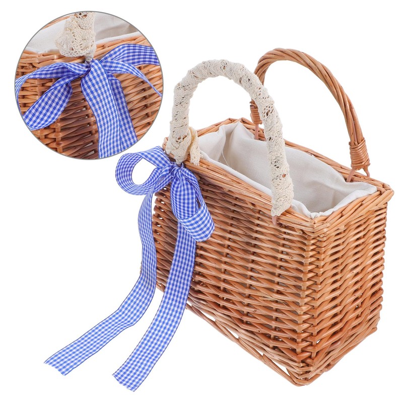 WHAMVOX Elegant Rattan Flower Basket Handmade Children's Woven Basket Square