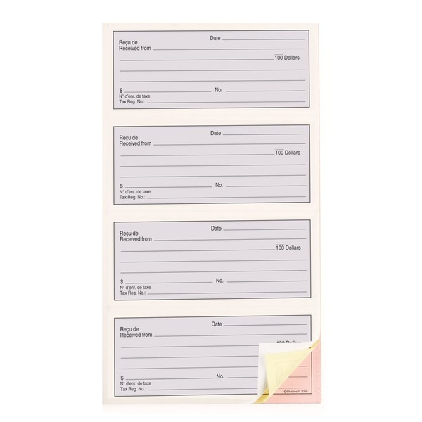 Blueline Receipt Book, 140 Carbonless Duplicates, Bilingual, 10-7/8" x 6-3/4"