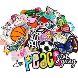 AUGSUN 36pcs Random Assorted Styles Embroidered Iron on Patches DIY Sew Applique Repair Patch Sew on Patches for Backpacks Pants Clothes Jeans Jackets Hat