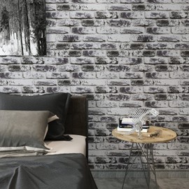 VaryPaper Distressed Grey Brick Wallpaper Peel and Stick Wallpaper 17.7''x78.7'' 3D Textured Faux Brick Wallpaper Removable Self Adhesive Brick Contact Paper for Walls Kitchen Backsplash Fireplace