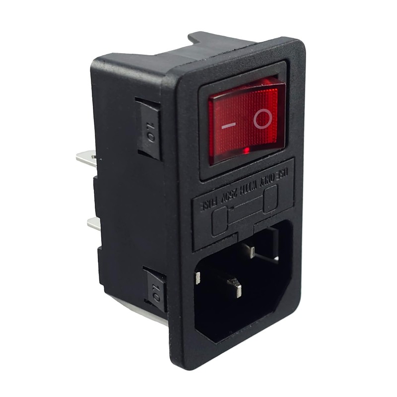IEC Connector C-14 with Red Switch and Fuse 10A/250V