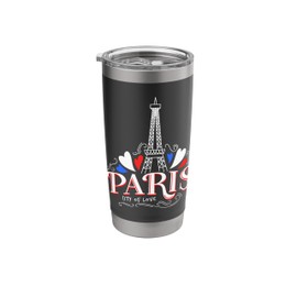 Paris France Flag and Eiffel Tower Graphic Tee shirts, Paris Stainless Steel Insulated Tumbler