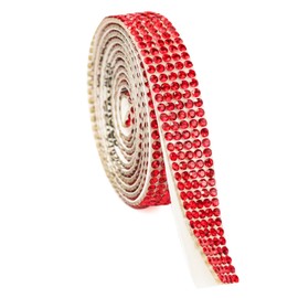 Zuihug 0.4 in Sparkling Rhinestone Ribbon for Crafts - Self Adhesive Crystal Strips, Rhinestone Stickers, Glitter Tape - Versatile Rhinestone Trim for DIY Projects and Decorations (1 Yard, Red)